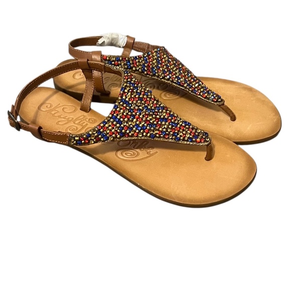 NWOT Naughty Monkey Native Tan Rhinestone Studded Leather Thong Women's Sandals - Picture 3 of 7